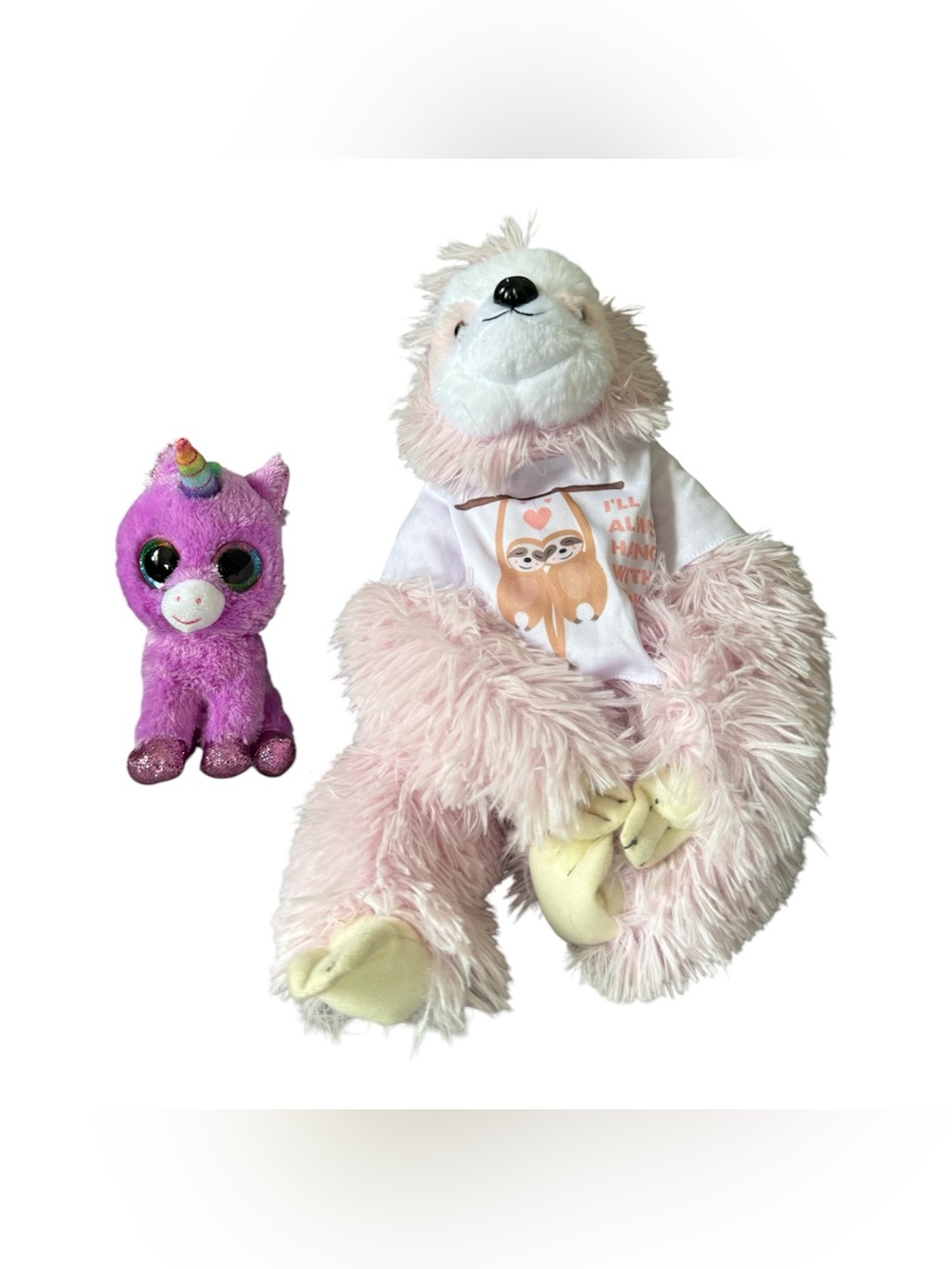 Stuffed Animal Plushie Bundle of 2 Ty Rosette & Pink Sloth Plush Kids Toys